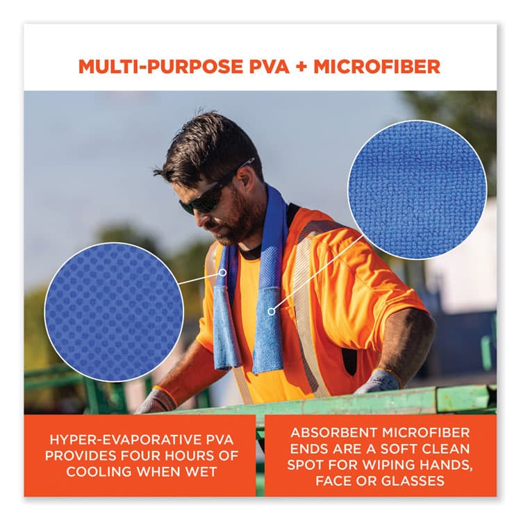 ERGODYNE CORPORATION Chill-Its 6604 Multipurpose Cleaning Cooling Towel, 35 x 8, One Size Fit Most, Microfiber/PVA, Blue (EGO12490) thumbnail 3