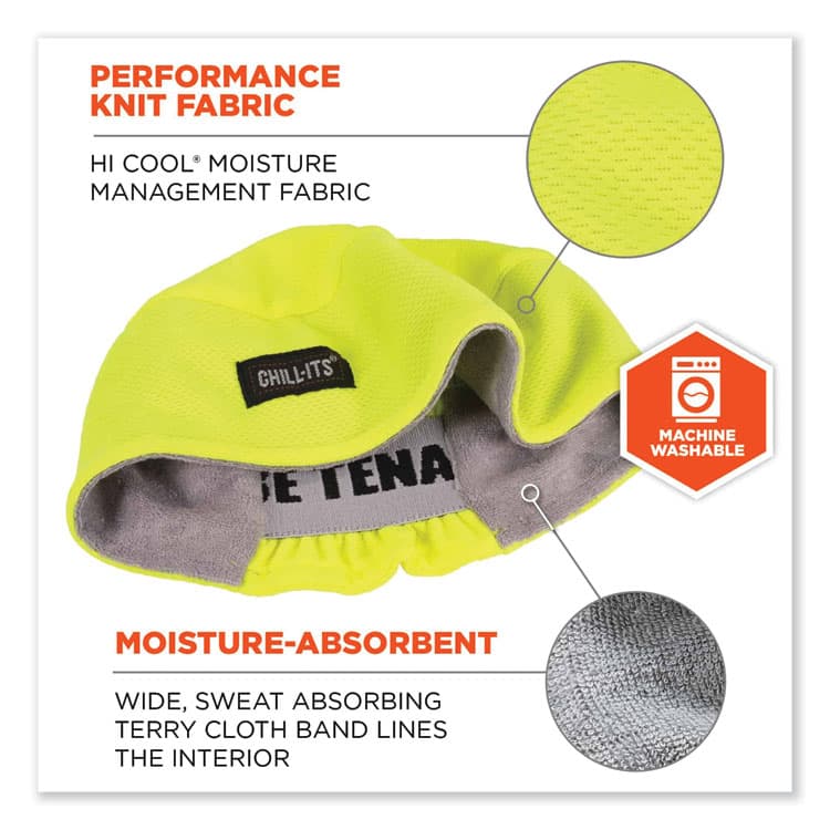 ERGODYNE CORPORATION Chill-Its 6630 High-Performance Terry Cloth Skull Cap, Polyester, One Size Fits Most, Lime (EGO12505) thumbnail 2
