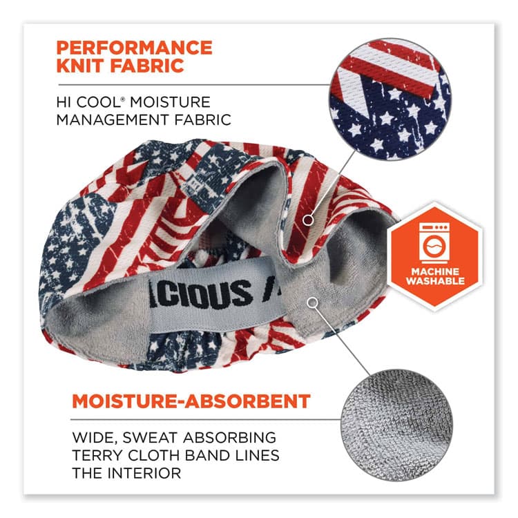 ERGODYNE CORPORATION Chill-Its 6630 High-Performance Terry Cloth Skull Cap, Polyester, One Size Fits Most, Stars and Stripes (EGO12506) thumbnail 2