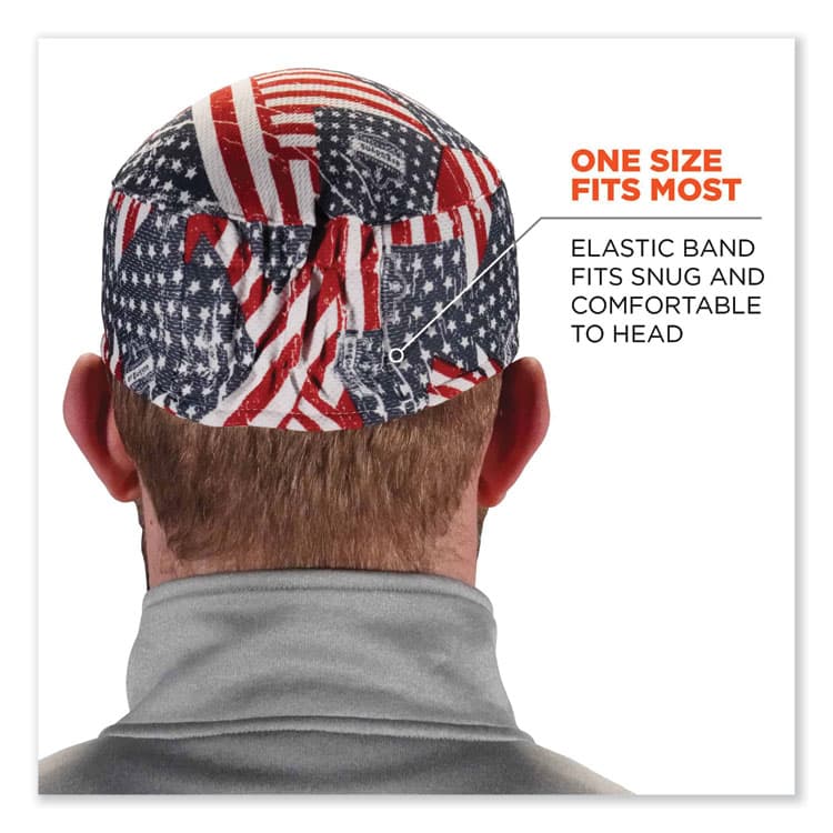 ERGODYNE CORPORATION Chill-Its 6630 High-Performance Terry Cloth Skull Cap, Polyester, One Size Fits Most, Stars and Stripes (EGO12506) thumbnail 3