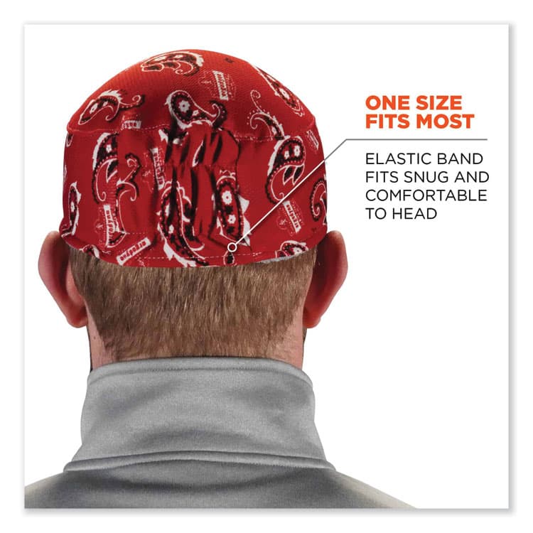ERGODYNE CORPORATION Chill-Its 6630 High-Performance Terry Cloth Skull Cap, Polyester, One Size Fits Most, Red Western (EGO12508) thumbnail 3