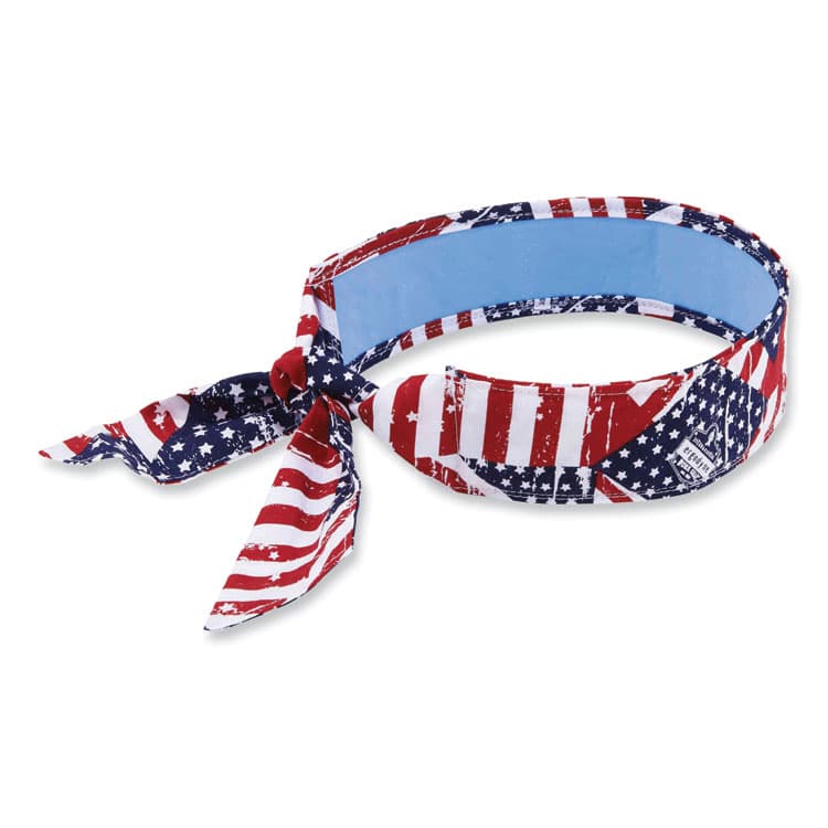 ERGODYNE CORPORATION Chill-Its 6700CT Cooling Bandana PVA Tie Headband, One Size Fits Most, Stars and Stripes (EGO12561)