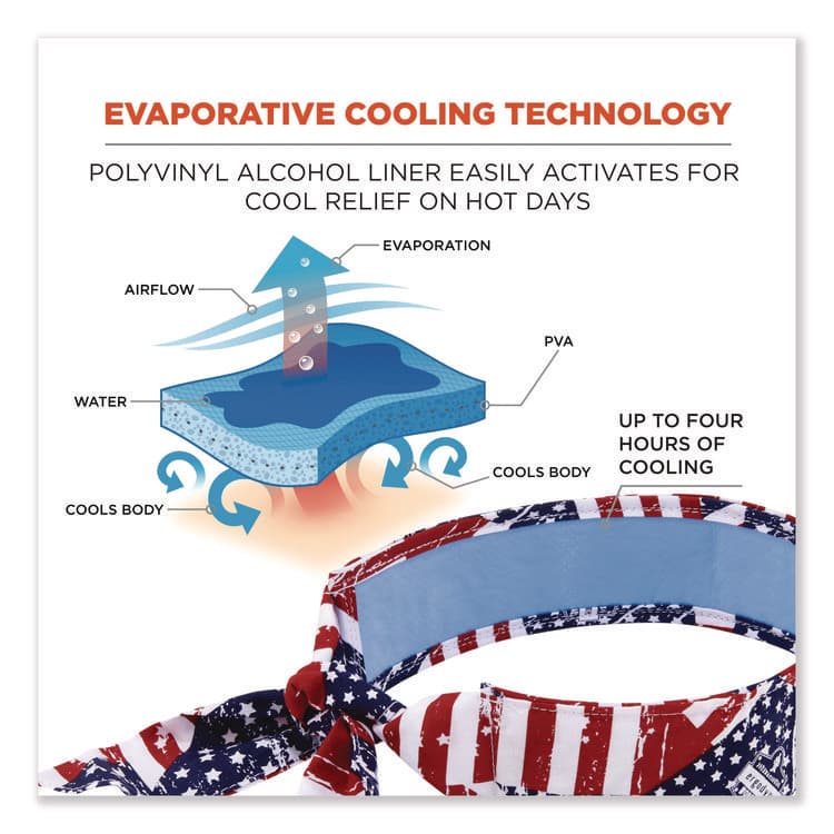 ERGODYNE CORPORATION Chill-Its 6700CT Cooling Bandana PVA Tie Headband, One Size Fits Most, Stars and Stripes (EGO12561) thumbnail 2