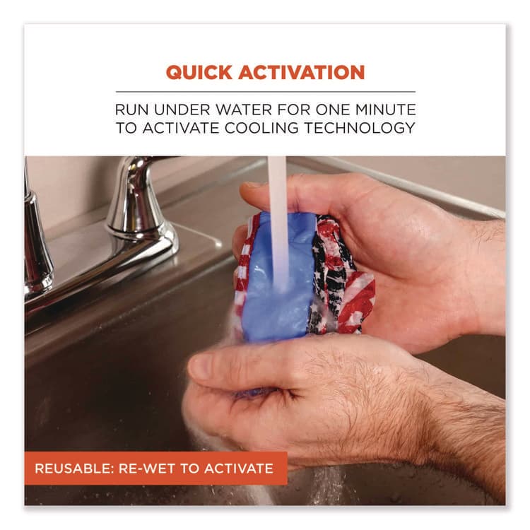 ERGODYNE CORPORATION Chill-Its 6700CT Cooling Bandana PVA Tie Headband, One Size Fits Most, Stars and Stripes (EGO12561) thumbnail 3