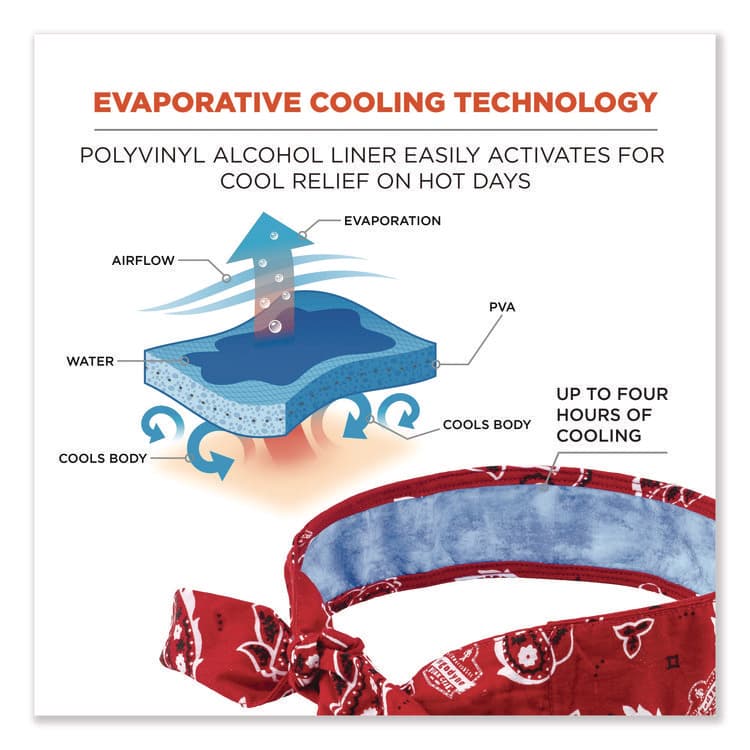 ERGODYNE CORPORATION Chill-Its 6700CT Cooling Bandana PVA Tie Headband, One Size Fits Most, Red Western (EGO12563) thumbnail 2