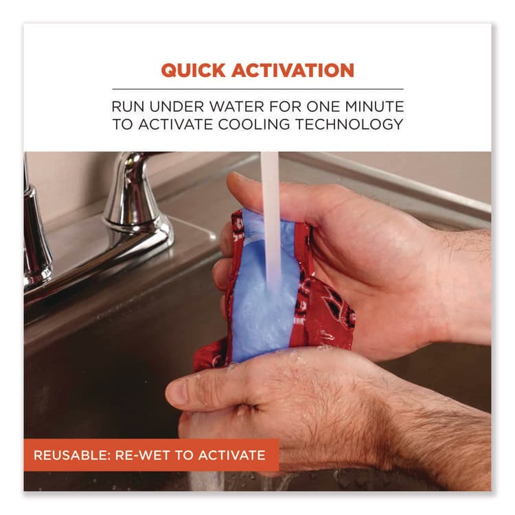 ERGODYNE CORPORATION Chill-Its 6700CT Cooling Bandana PVA Tie Headband, One Size Fits Most, Red Western (EGO12563) thumbnail 3