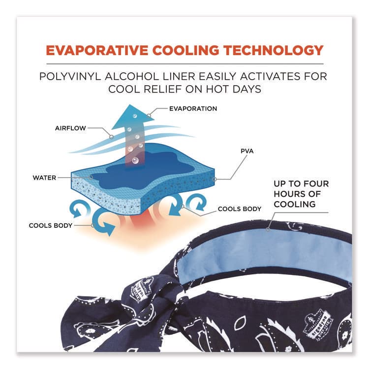 ERGODYNE CORPORATION Chill-Its 6700CT Cooling Bandana PVA Tie Headband, One Size Fits Most, Navy Western (EGO12564) thumbnail 2