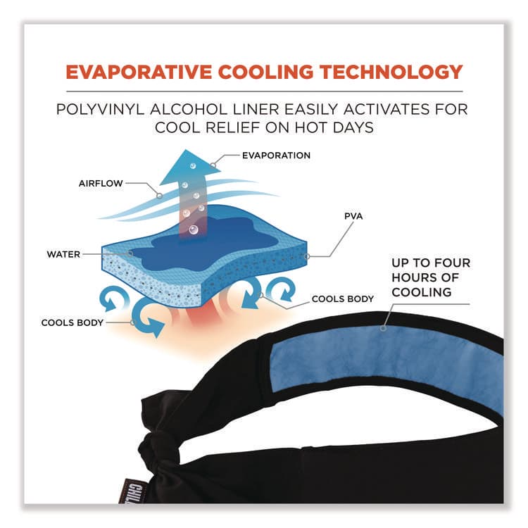 ERGODYNE CORPORATION Chill-Its 6700CT Cooling Bandana PVA Tie Headband, One Size Fits Most, Black (EGO12565) thumbnail 2
