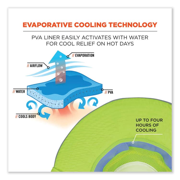ERGODYNE CORPORATION Chill-Its 8935CT Hi-Vis PVA Ranger Sun Hat, Small/Medium, Lime (EGO12590) thumbnail 2