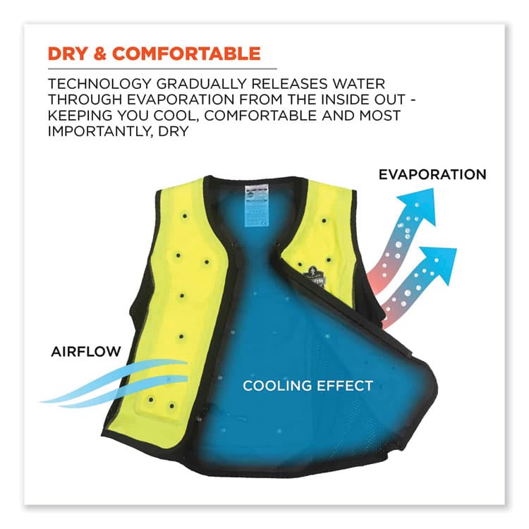 ERGODYNE CORPORATION Chill-Its 6685 Premium Dry Evaporative Cooling Vest with Zipper, Nylon, 3X-Large, Lime (EGO12677) thumbnail 3