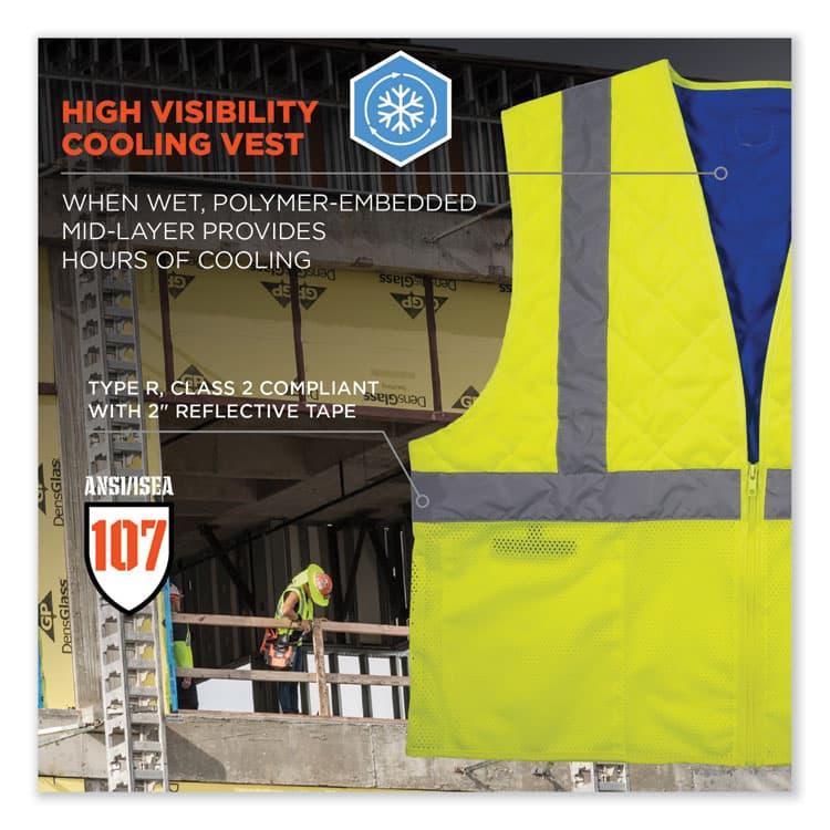 ERGODYNE CORPORATION Chill-Its 6668 Class 2 Hi-Vis Safety Cooling Vest, Polymer, Medium, Lime (EGO12713) thumbnail 3