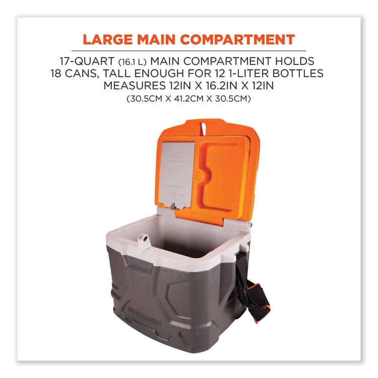 ERGODYNE CORPORATION Chill-Its 5170 17-Quart Industrial Hard Sided Cooler, Orange/Gray (EGO13170) thumbnail 2