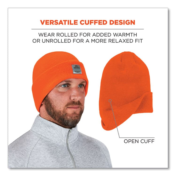 ERGODYNE CORPORATION N-Ferno 6806 Cuffed Rib Knit Winter Hat, One Size Fits Most, Orange (EGO16807) thumbnail 3