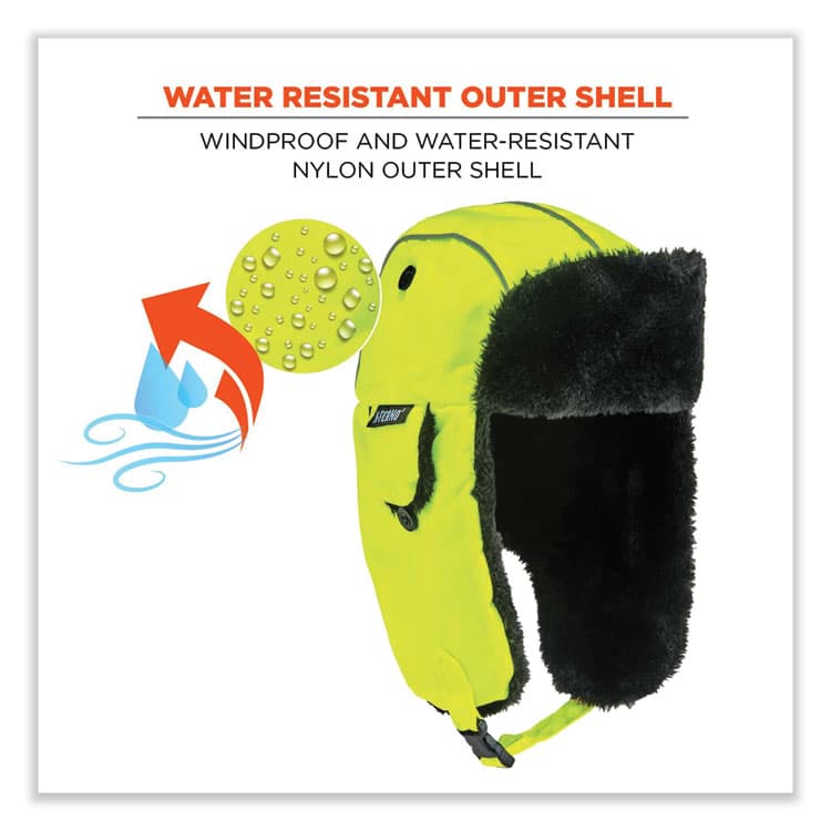 ERGODYNE CORPORATION N-Ferno 6802 Classic Trapper Hat, Small/Medium, Lime (EGO16853) thumbnail 3