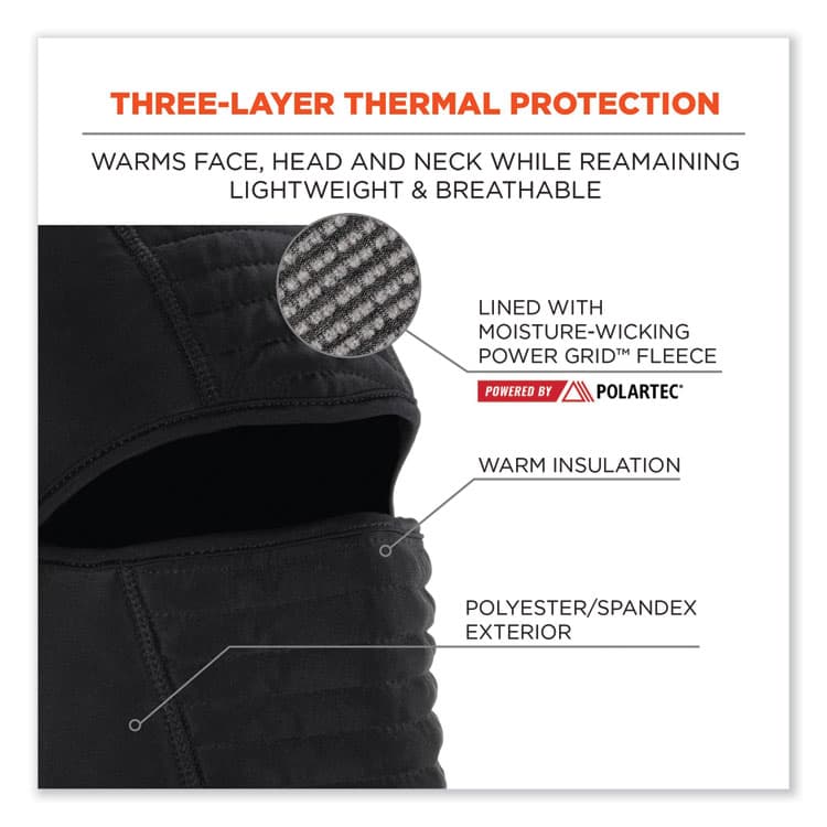ERGODYNE CORPORATION N-Ferno 6955 Insulated 3-Layer Balaclava Face Mask, Polartec FR Power Grid Fleece/Polyester/Spandex, One Size, Black (EGO16955) thumbnail 2