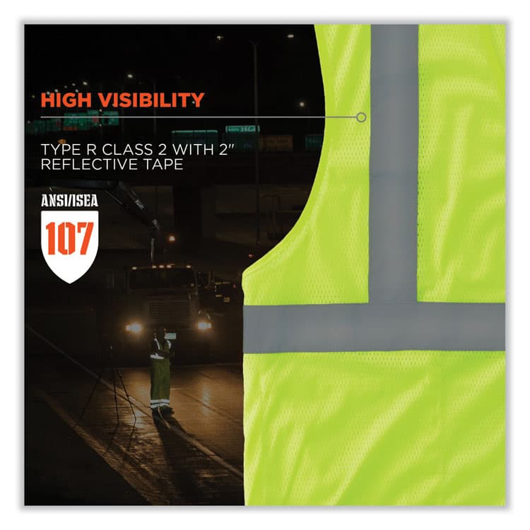 ERGODYNE CORPORATION GloWear 8210HL Class 2 Economy Mesh Hook and Loop Vest, Polyester, X-Small, Lime (EGO21021) thumbnail 3