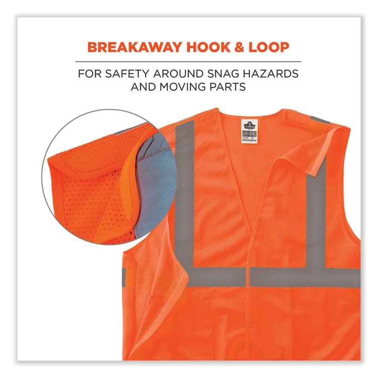 ERGODYNE CORPORATION GloWear 8215BA Class 2 Economy Breakaway Mesh Vest, Polyester, X-Small, Orange (EGO21061) thumbnail 4