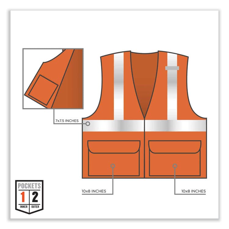 ERGODYNE CORPORATION GloWear 8220Z Class 2 Standard Mesh Zipper Vest, Polyester, Large/X-Large, Orange (EGO21115) thumbnail 4