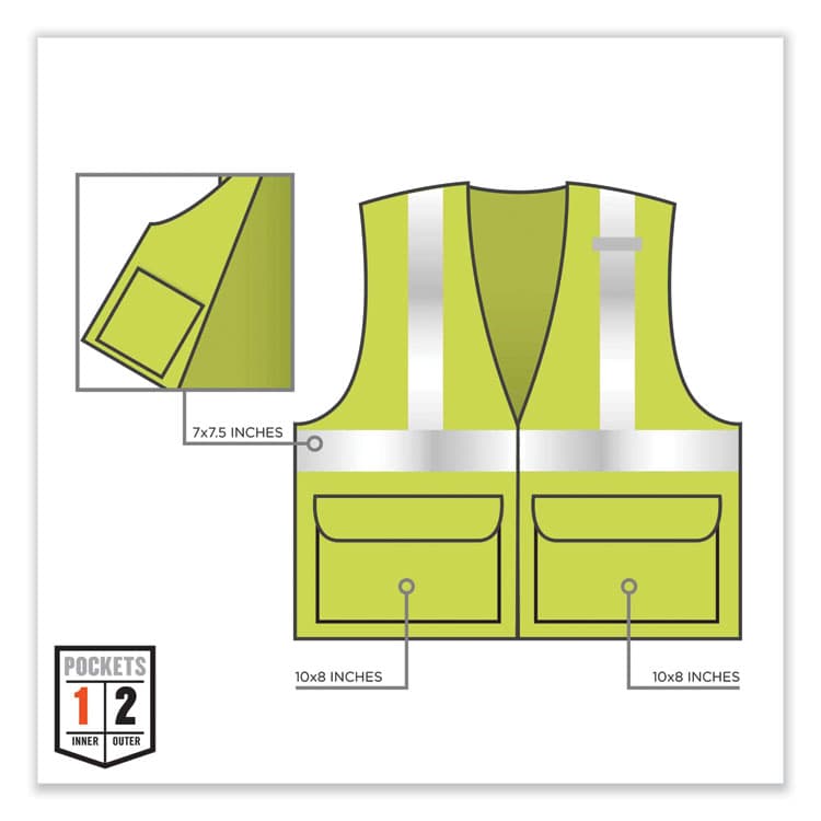 ERGODYNE CORPORATION GloWear 8220Z Class 2 Standard Mesh Zipper Vest, Polyester, 4X-Large/5X-Large, Lime (EGO21129) thumbnail 4
