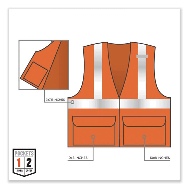 ERGODYNE CORPORATION GloWear 8220HL Class 2 Standard Mesh Hook and Loop Vest, Polyester, Small/Medium, Orange (EGO21133) thumbnail 4