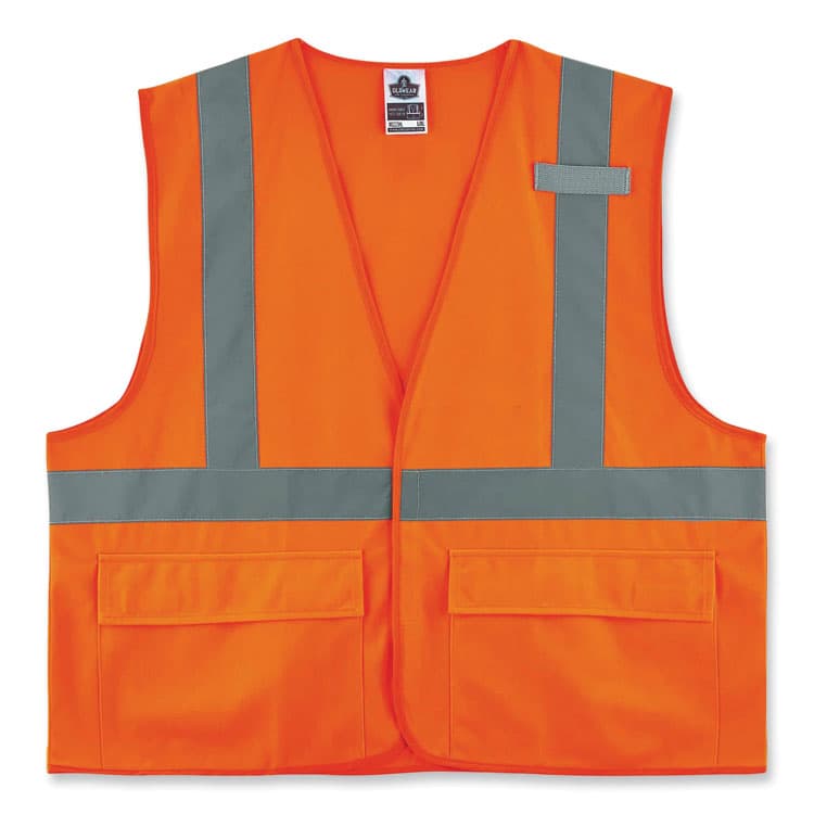 ERGODYNE CORPORATION GloWear 8225HL Class 2 Standard Solid Hook and Loop Vest, Polyester, Orange, 4X-Large/5X-Large (EGO21179)