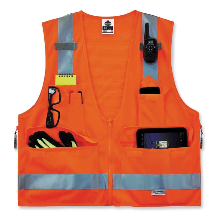 ERGODYNE CORPORATION GloWear 8250Z Class 2 Surveyors Zipper Vest, Polyester, Small/Medium, Orange (EGO21413) thumbnail 3
