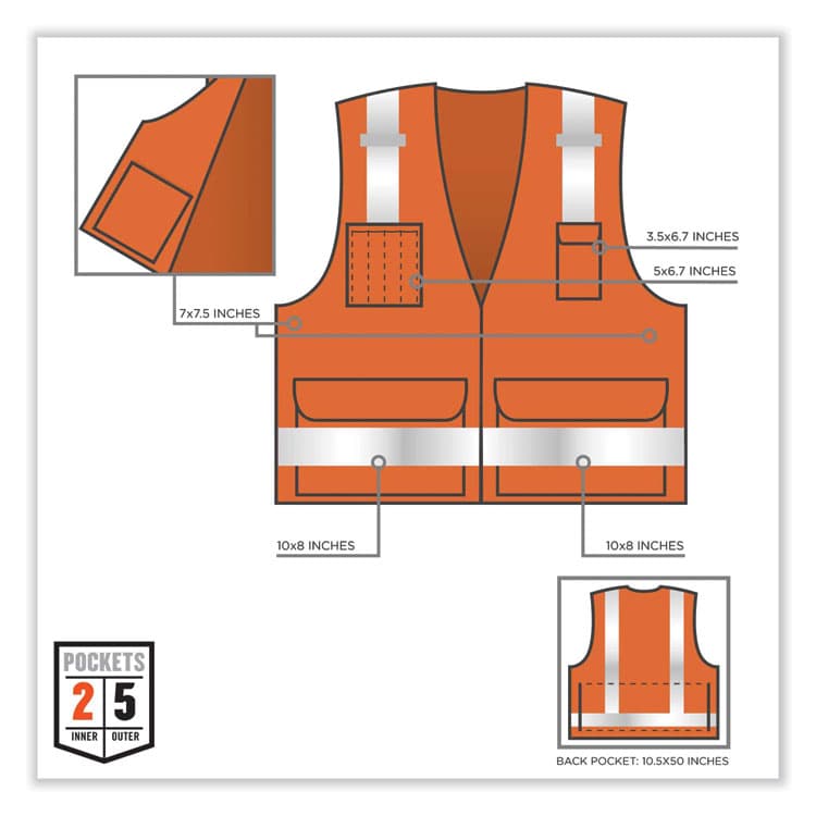 ERGODYNE CORPORATION GloWear 8250Z Class 2 Surveyors Zipper Vest, Polyester, 4X-Large/5X-Large, Orange (EGO21419) thumbnail 4