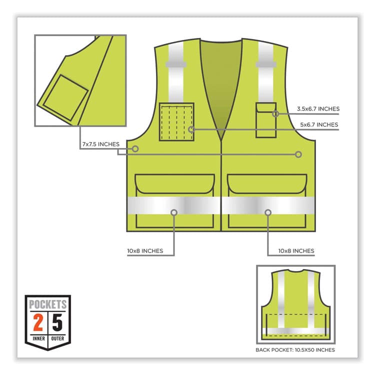ERGODYNE CORPORATION GloWear 8250Z Class 2 Surveyors Zipper Vest, Polyester, Small/Medium, Lime (EGO21423) thumbnail 4