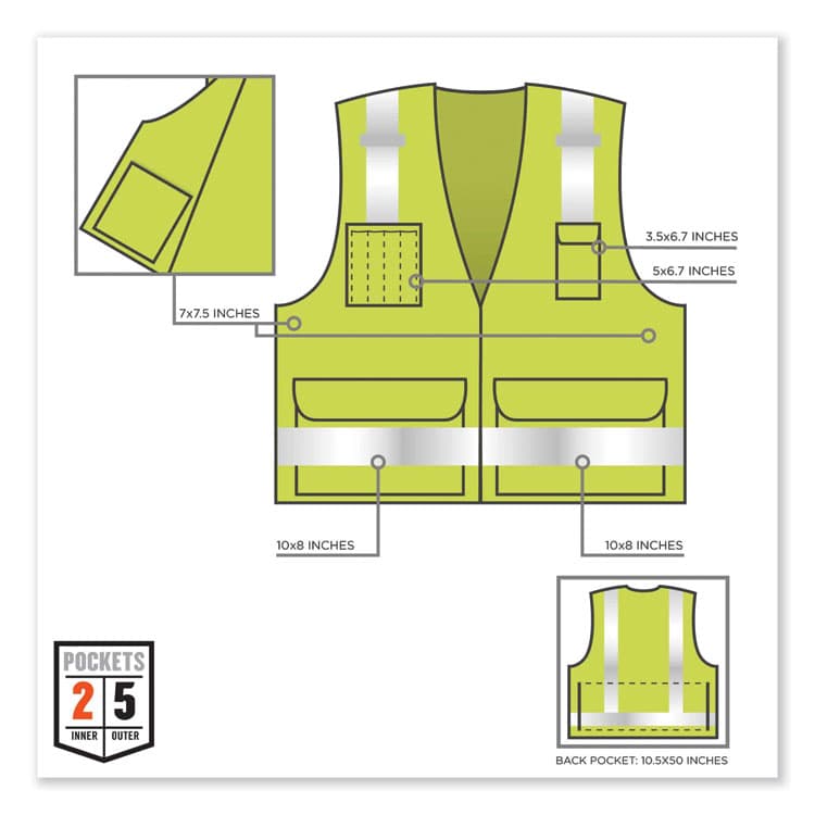 ERGODYNE CORPORATION GloWear 8250Z Class 2 Surveyors Zipper Vest, Polyester, Large/X-Large, Lime (EGO21425) thumbnail 4