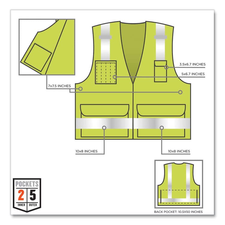 ERGODYNE CORPORATION GloWear 8250Z Class 2 Surveyors Zipper Vest, Polyester, 2X-Large/3X-Large, Lime (EGO21427) thumbnail 4