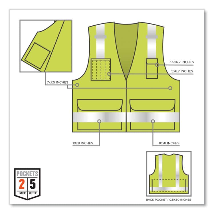ERGODYNE CORPORATION GloWear 8250Z Class 2 Surveyors Zipper Vest, Polyester, 4X-Large/5X-Large, Lime (EGO21429) thumbnail 4