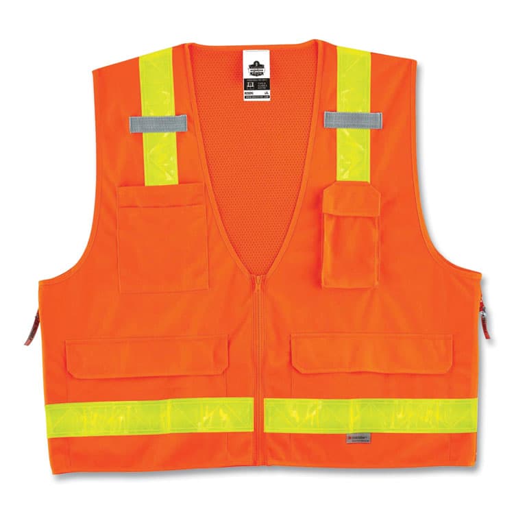 ERGODYNE CORPORATION GloWear 8250ZHG Class 2 Hi-Gloss Surveyors Zipper Vest, Polyester, Small/Medium, Orange (EGO21433)