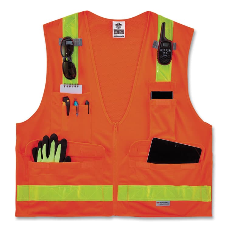 ERGODYNE CORPORATION GloWear 8250ZHG Class 2 Hi-Gloss Surveyors Zipper Vest, Polyester, Large/X-Large, Orange (EGO21435) thumbnail 3