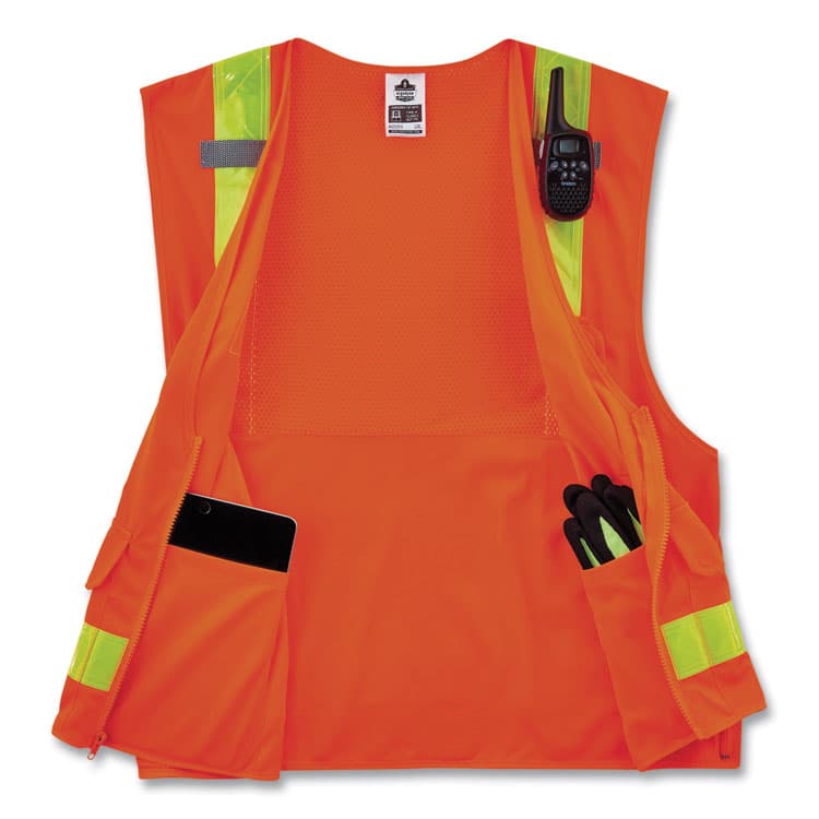 ERGODYNE CORPORATION GloWear 8250ZHG Class 2 Hi-Gloss Surveyors Zipper Vest, Polyester, Large/X-Large, Orange (EGO21435) thumbnail 4