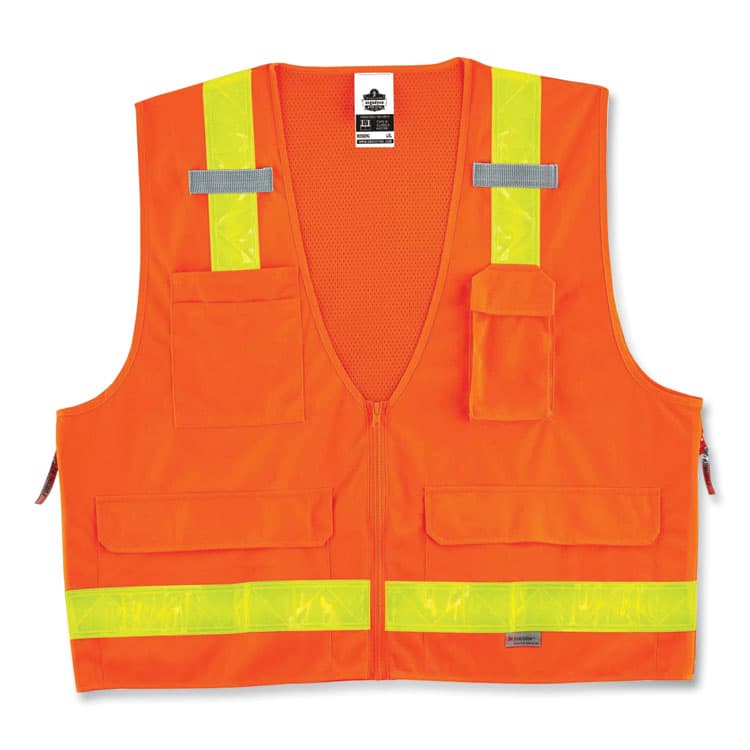 ERGODYNE CORPORATION GloWear 8250ZHG Class 2 Hi-Gloss Surveyors Zipper Vest, Polyester, 2X-Large/3X-Large, Orange (EGO21437)