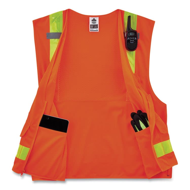 ERGODYNE CORPORATION GloWear 8250ZHG Class 2 Hi-Gloss Surveyors Zipper Vest, Polyester, 2X-Large/3X-Large, Orange (EGO21437) thumbnail 4