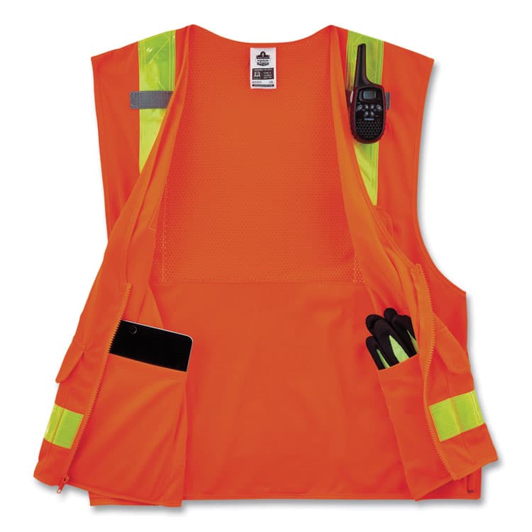 ERGODYNE CORPORATION GloWear 8250ZHG Class 2 Hi-Gloss Surveyors Zipper Vest, Polyester, 4X-Large/5X-Large, Orange (EGO21439) thumbnail 4