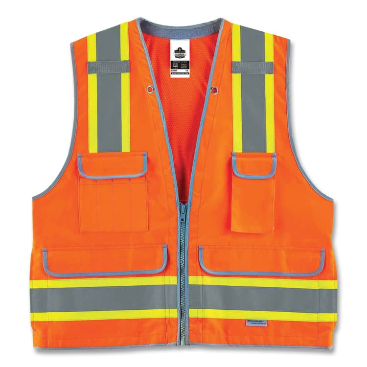 ERGODYNE CORPORATION GloWear 8254HDZ Class 2 Heavy-Duty Surveyors Zipper Vest, Polyester, Large/X-Large, Orange (EGO21455)