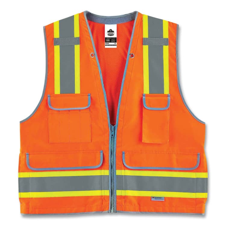 ERGODYNE CORPORATION GloWear 8254HDZ Class 2 Heavy-Duty Surveyors Zipper Vest, Polyester, 2X-Large/3X-Large, Orange (EGO21457)