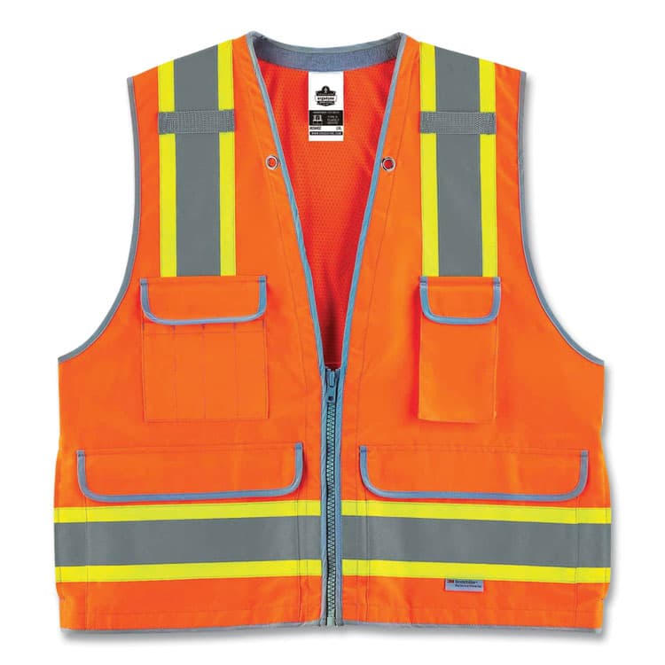 ERGODYNE CORPORATION GloWear 8254HDZ Class 2 Heavy-Duty Surveyors Zipper Vest, Polyester, 4X-Large/5X-Large, Orange (EGO21459)