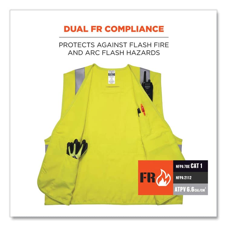 ERGODYNE CORPORATION GloWear 8261FRHL Class 2 Dual Compliant FR Hook and Loop Safety Vest, Large/X-Large, Lime (EGO21465) thumbnail 3