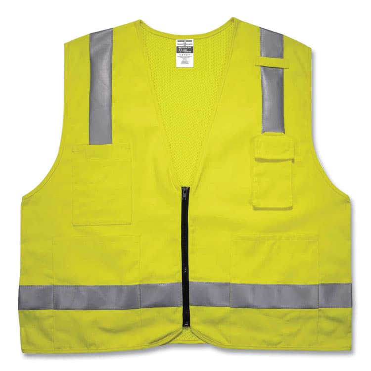 ERGODYNE CORPORATION GloWear 8262FRZ Class 2 FR Surveyor Zipper Vest, Tencel/Modacrylic/Para-aramid/Kevlar, Small/Medium, Lime (EGO21483)