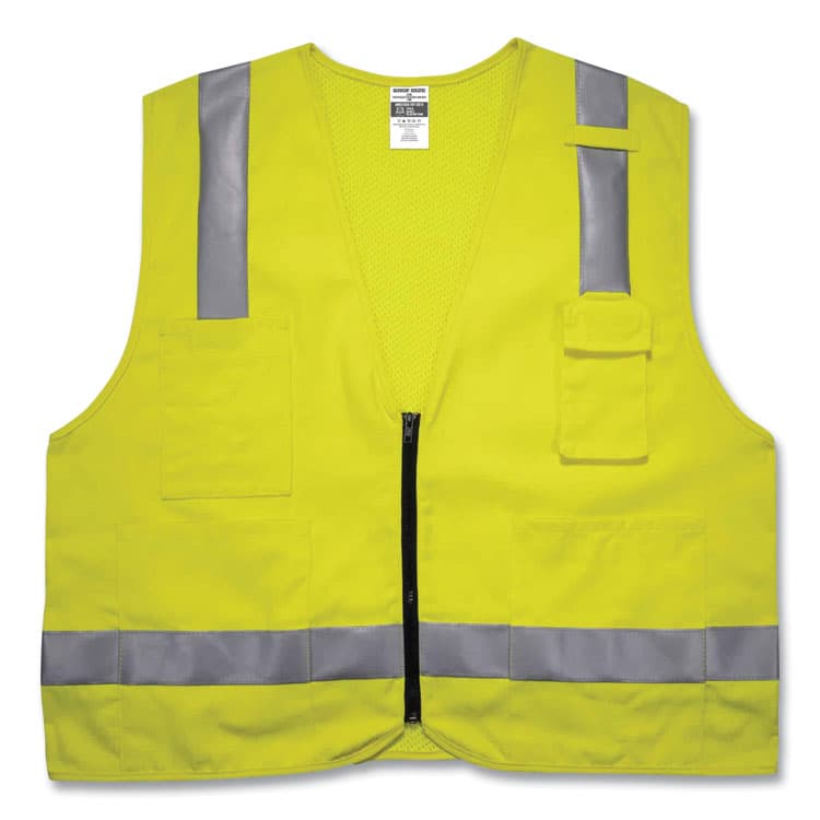 ERGODYNE CORPORATION GloWear 8262FRZ Class 2 FR Surveyor Zip Vest, Tencel/Modacrylic/Para-aramid/Kevlar, 2X-Large/3X-Large, Lime (EGO21487)