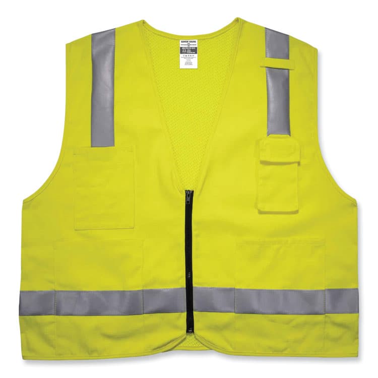 ERGODYNE CORPORATION GloWear 8262FRZ Class 2 FR Surveyor Zip Vest, Tencel/Modacrylic/Para-aramid/Kevlar, 4X-Large/5X-Large, Lime (EGO21489)