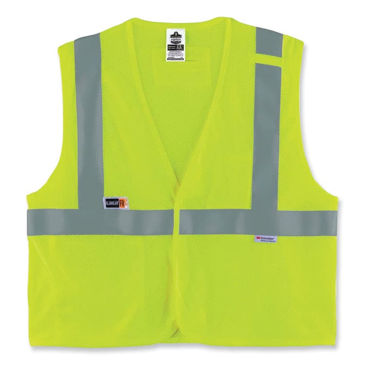 ERGODYNE CORPORATION GloWear 8260FRHL Class 2 FR Safety Hook and Loop Vest, Modacrylic/Kevlar, Small/Medium, Lime (EGO21493)