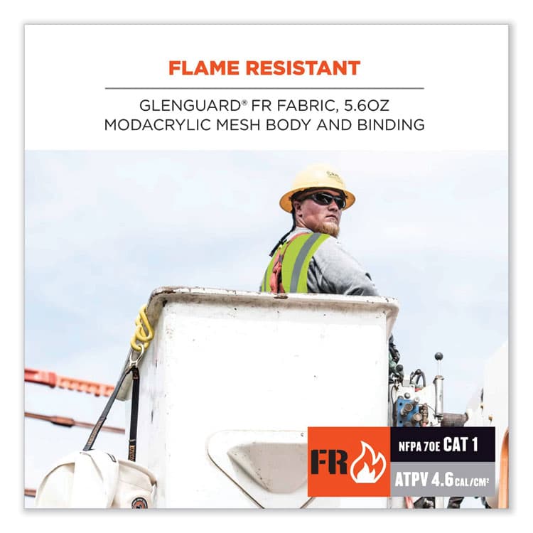 ERGODYNE CORPORATION GloWear 8260FRHL Class 2 FR Safety Hook and Loop Vest, Modacrylic/Kevlar, Small/Medium, Lime (EGO21493) thumbnail 3
