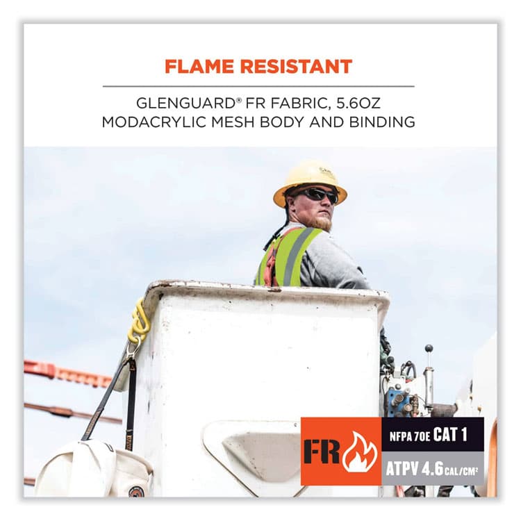 ERGODYNE CORPORATION GloWear 8260FRHL Class 2 FR Safety Hook and Loop Vest, Modacrylic/Kevlar, Large/X-Large, Lime (EGO21495) thumbnail 3