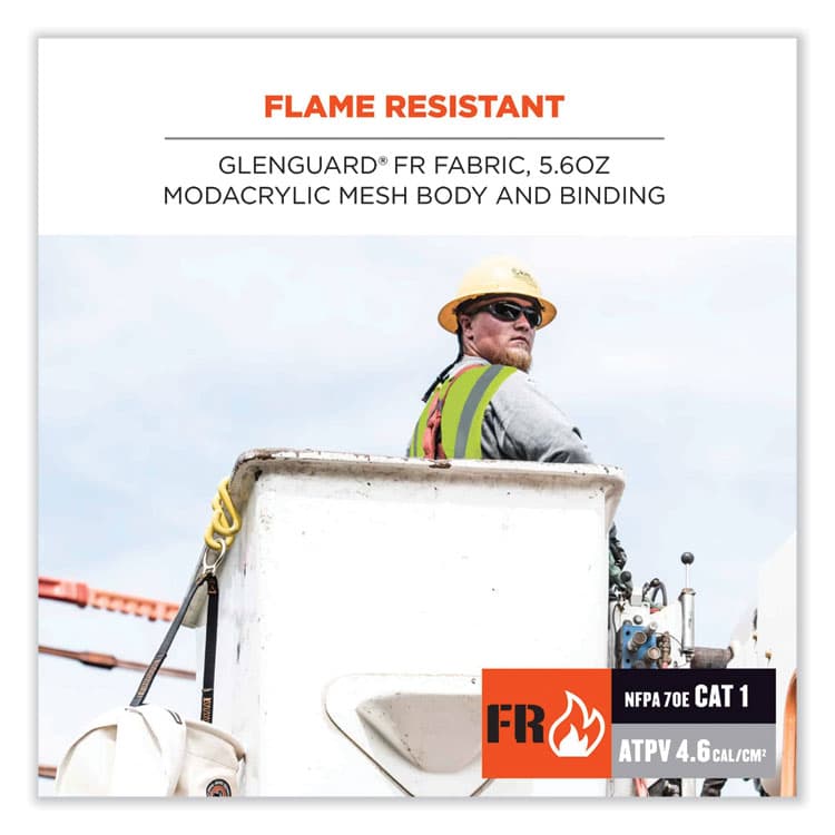 ERGODYNE CORPORATION GloWear 8260FRHL Class 2 FR Safety Hook and Loop Vest, Modacrylic/Kevlar, 2X-Large/3X-Large, Lime (EGO21497) thumbnail 3