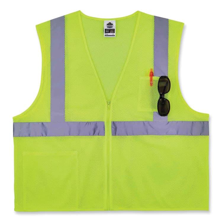 ERGODYNE CORPORATION GloWear 8256Z Class 2 Self-Extinguishing Zipper Vest, Polyester, Small/Medium, Lime (EGO21573) thumbnail 3