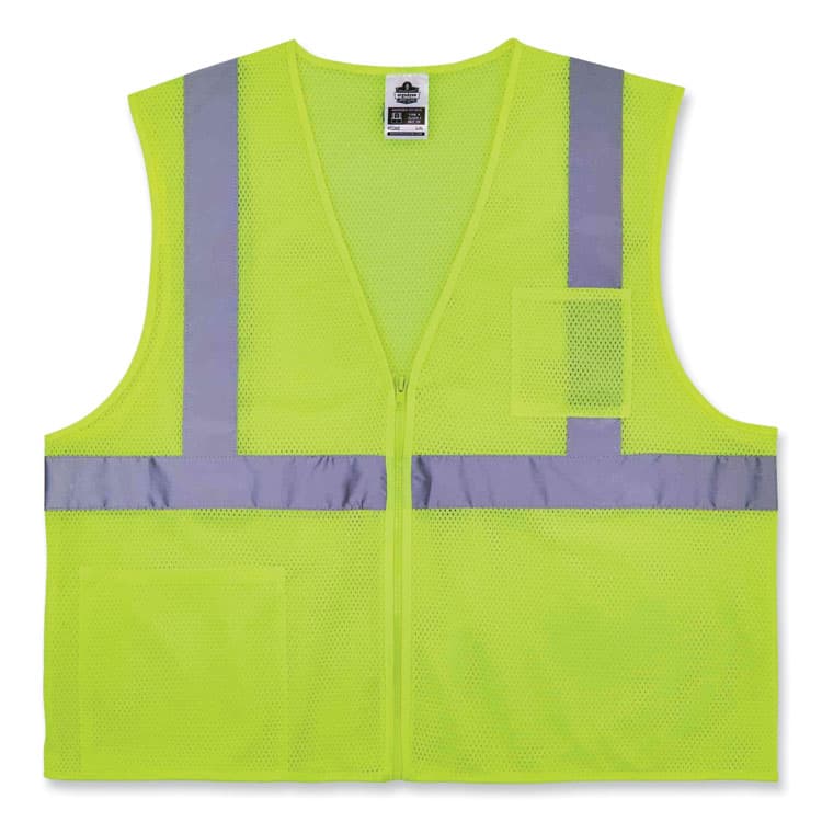 ERGODYNE CORPORATION GloWear 8256Z Class 2 Self-Extinguishing Zipper Vest, Polyester, Large/X-Large, Lime (EGO21575)